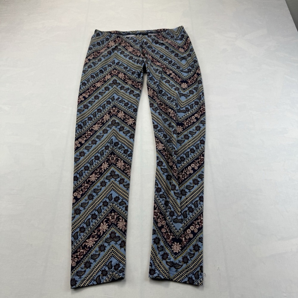 Kristin Nicole Women's Blue Floral Print Pants Size L Stretch